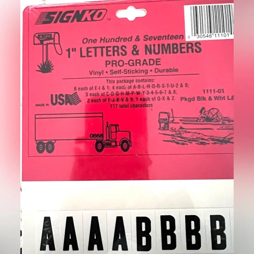 SIGNKO Stickers 1” Black Letters & Numbers Vinyl Durable Stickers for Signs